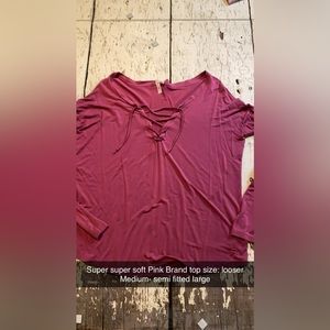 Pink by VS Long Sleeve top with lace up detail